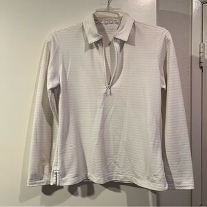 Light Striped Quarter-Zip Polo Top - White